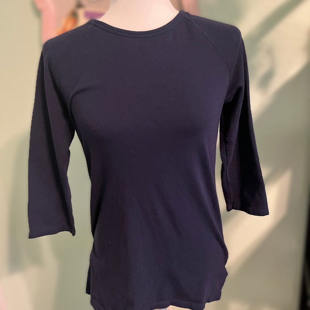 Hanes Cotten 3/4 Length Sleeve Blue Tee
